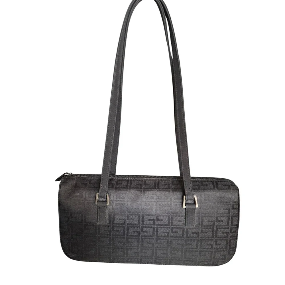 Vintage G Black Monogram Shoulder Baguette Style Purse Zipper Closure Womens Y2K